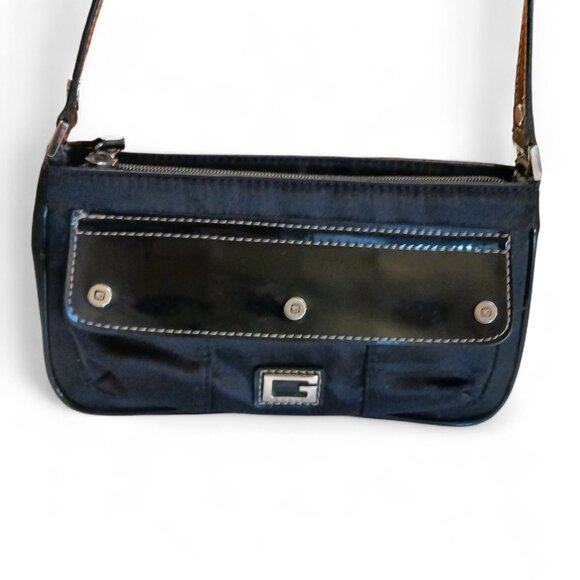 GUESS Vintage Y2K Mini Baguette Black Satin Vegan Patent Leather - Picture 5 of 14